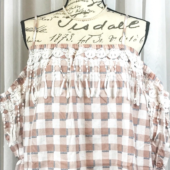 Tassels N Lace Tops - NWT Gingham Off Shoulder Boho Blouse Sz M
